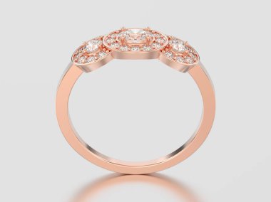 3D çizim altın üç taş solitaire nişan yüzüğü gül 