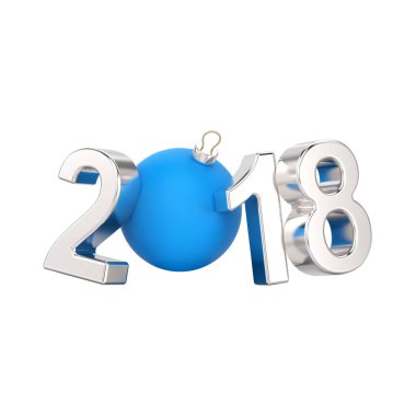Yeni yıl 2018 gümüş numaraları ve mavi bir 3D illüstrasyon izole