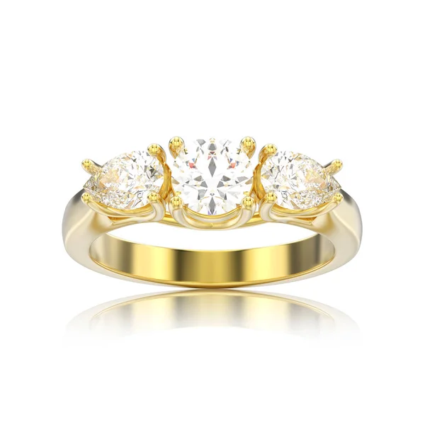 3D-s illusztráció elszigetelt sárga arany három kő gyémánt gyűrű, wi — Stock Fotó