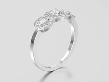 3D resimde beyaz altın veya gümüş üç taş solitaire engag