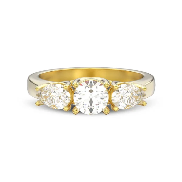 Ilustração 3D isolado ouro amarelo três pedra anel de diamante wi — Fotografia de Stock