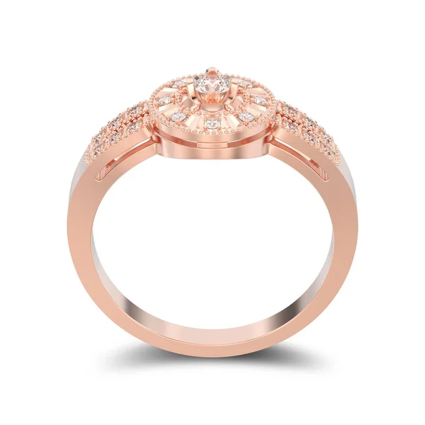 Anillo de diamantes decorativo de oro rosa aislado con ilustración 3D — Foto de Stock