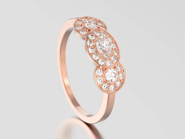 3D illustration rose gold three stone solitaire engagement ring — Stock Photo, Image