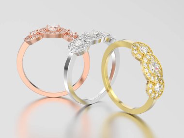 3D şekil üç Sarı Gül ve altın veya gümüş thre beyaz