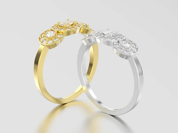 Ilustração 3D dois ouro amarelo e branco ou prata três pedras — Fotografia de Stock