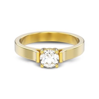 3D illüstrasyon izole sarı altın solitaire nişan diamon