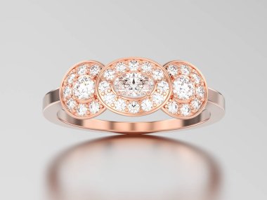 3D çizim altın üç taş solitaire nişan yüzüğü gül 