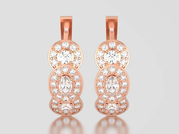 Ilustración 3D de oro rosa pendientes de diamantes decorativos con bisagra —  Fotos de Stock
