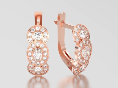 menteşe ile 3D illüstrasyon gül altın dekoratif pırlanta küpe