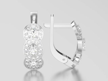 3D resimde beyaz altın veya gümüş dekoratif elmas küpe