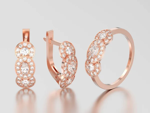 3D απεικόνιση σετ rose χρυσό διακοσμητικό διαμάντι σκουλαρίκια wit — Φωτογραφία Αρχείου