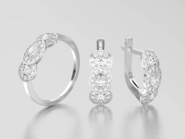 3D resimde beyaz altın ya da gümüş dekoratif elmas e kümesidir