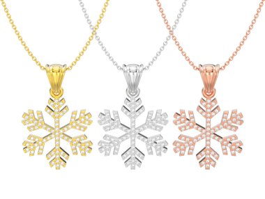 Üç gül, sarı ve beyaz altın diamo 3D illüstrasyon izole
