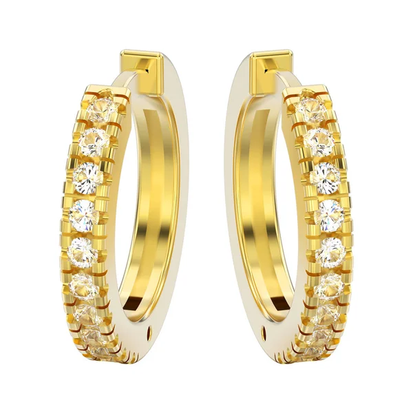 3D illüstrasyon izole sarı altın dekoratif pırlanta küpe