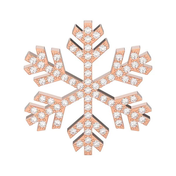 3D ilustracja na białym tle rose gold diamond śnieżynka naszyjnik — Zdjęcie stockowe