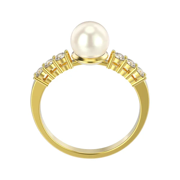 3D illustrazione isolato anello di diamanti in oro giallo con perla — Foto Stock