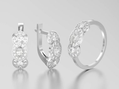 3D resimde beyaz altın ya da gümüş dekoratif elmas e kümesidir