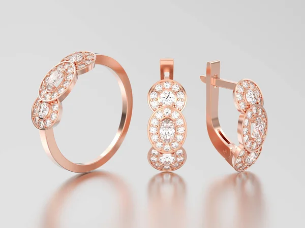 Juego de ilustraciones 3D de oro rosa pendientes de diamantes decorativos ingenio — Foto de Stock