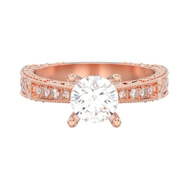 3D illüstrasyon izole gül altın dekoratif elmas yüzükle 