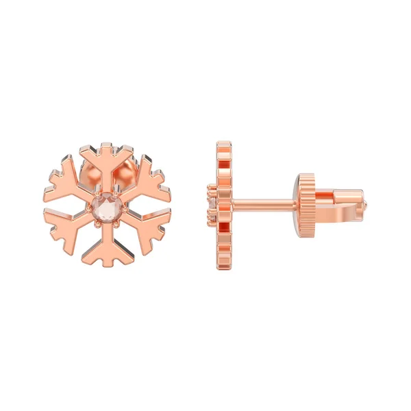 3D illustration isolated rose gold diamond snowflake stud earrin — Stock Photo, Image