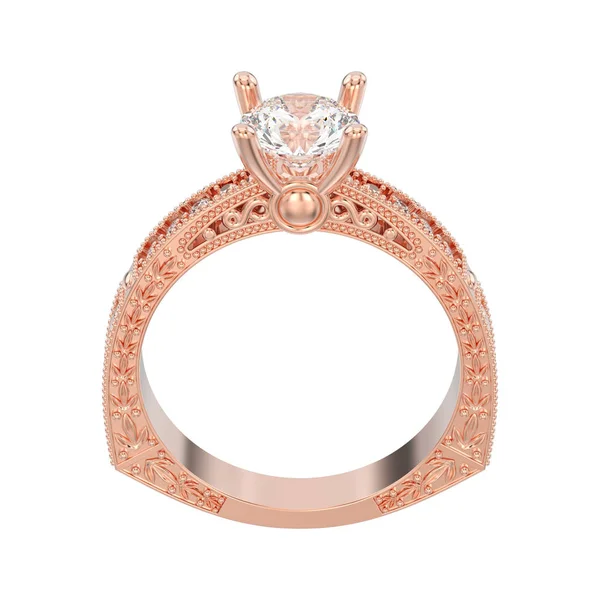 3D ilustracja na białym tle rose gold diamond ozdobny pierścień z — Zdjęcie stockowe