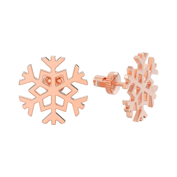 3D illustration isolated  rose gold snowflake stud earrings — Stock Photo, Image