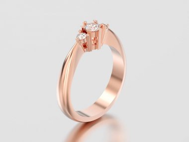 3D çizim altın üç taş elmas yüzük gül 