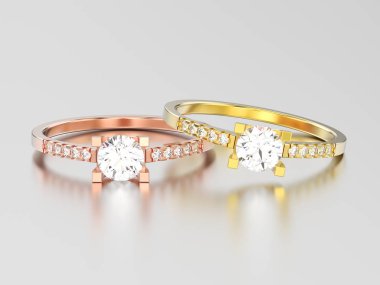 3D resimde iki gül ve sarı altın nişan yuvarlak kesilmiş sh