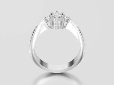 3D resimde beyaz altın veya gümüş üç taş elmas