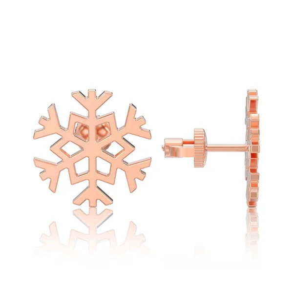 3D illustration isolated  rose gold snowflake stud earrings with — Stock Photo, Image