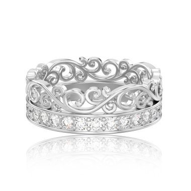 Beyaz altın veya gümüş dekoratif taç d 3D illüstrasyon izole