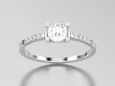 3D resimde beyaz altın veya gümüş nişan kesim şekli yuvarlak 