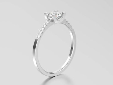 3D resimde beyaz altın veya gümüş nişan kesim şekli yuvarlak 