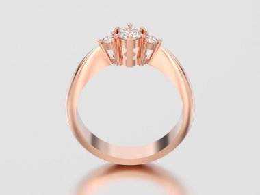 3D çizim altın üç taş elmas yüzük gül 