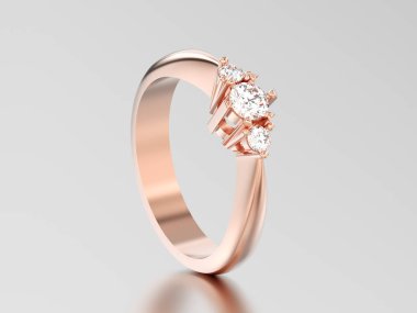 3D çizim altın üç taş elmas yüzük gül 