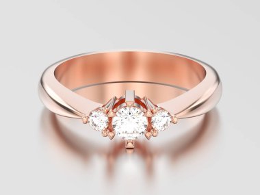 3D çizim altın üç taş elmas yüzük gül 