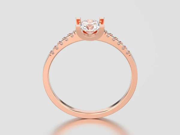 Ilustración 3D compromiso oro rosa anillo de forma de corte redondo con d — Foto de Stock