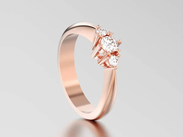 3D illustration rose gold three stone diamond ring — Stock Photo, Image