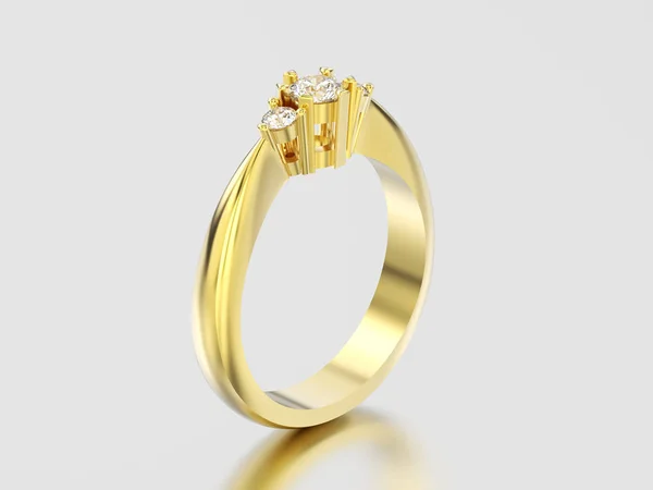 3D απεικόνιση Κίτρινο χρυσό τρεις πέτρα διαμάντι δαχτυλίδι — Φωτογραφία Αρχείου