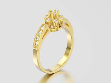 3D resimde sarı altın dekoratif çiçek elmas yüzük 