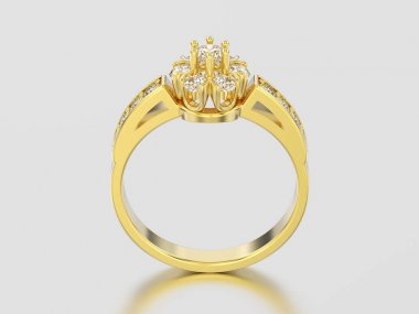 3D resimde sarı altın dekoratif çiçek elmas yüzük 