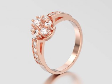 3D çizim gül altın dekoratif çiçek elmas yüzük 