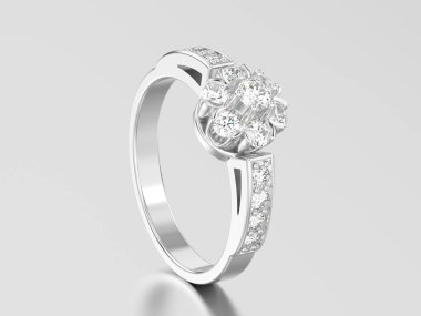 3D resimde beyaz altın veya gümüş dekoratif çiçek elmas r