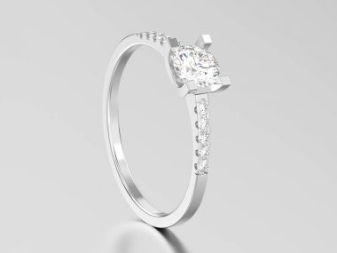 3D resimde beyaz altın veya gümüş nişan kesim şekli yuvarlak 