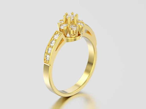 3D resimde sarı altın dekoratif çiçek elmas yüzük — Stok fotoğraf