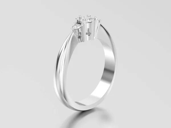 3D απεικόνιση λευκόχρυσος ή ασήμι τρεις πέτρα διαμάντι δαχτυλίδι — Φωτογραφία Αρχείου