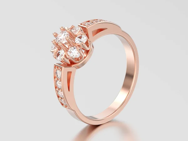 3D illustration rose gold decorative flower diamond ring — Stock Photo, Image