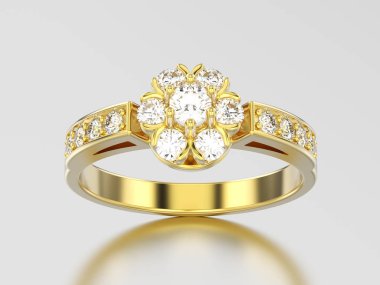 3D resimde sarı altın dekoratif çiçek elmas yüzük 