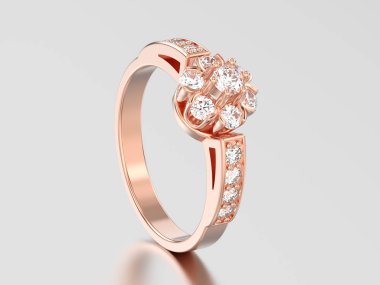 3D çizim gül altın dekoratif çiçek elmas yüzük 