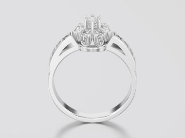 3D resimde beyaz altın veya gümüş dekoratif çiçek elmas r